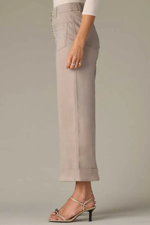 Plus Size Button Fly Wide Leg Pants