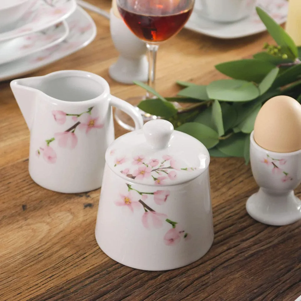 VEWEET, Series Fiona, 100-Piece Plates and Bowls Sets for 12, Including Porcelain Dishes Sets, Bowls, Mugs, Egg Cups, Cup and Saucer Set, Milk Jug and Sugar Pot Set, Microwave and Dishwasher Safe