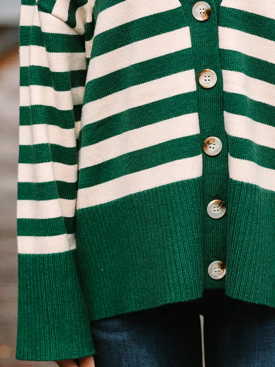 Green Striped Cardigan