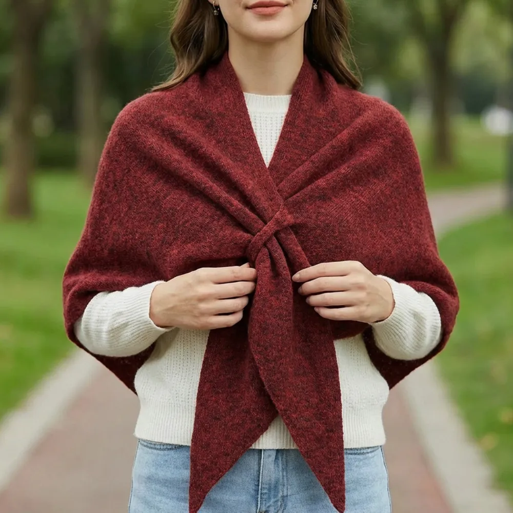 2026 Spring/Fall Faux Cashmere Lazy Style Multi-Color Loose Shawl for Women Warm Triangle Scarf Cape Layering Outerwear