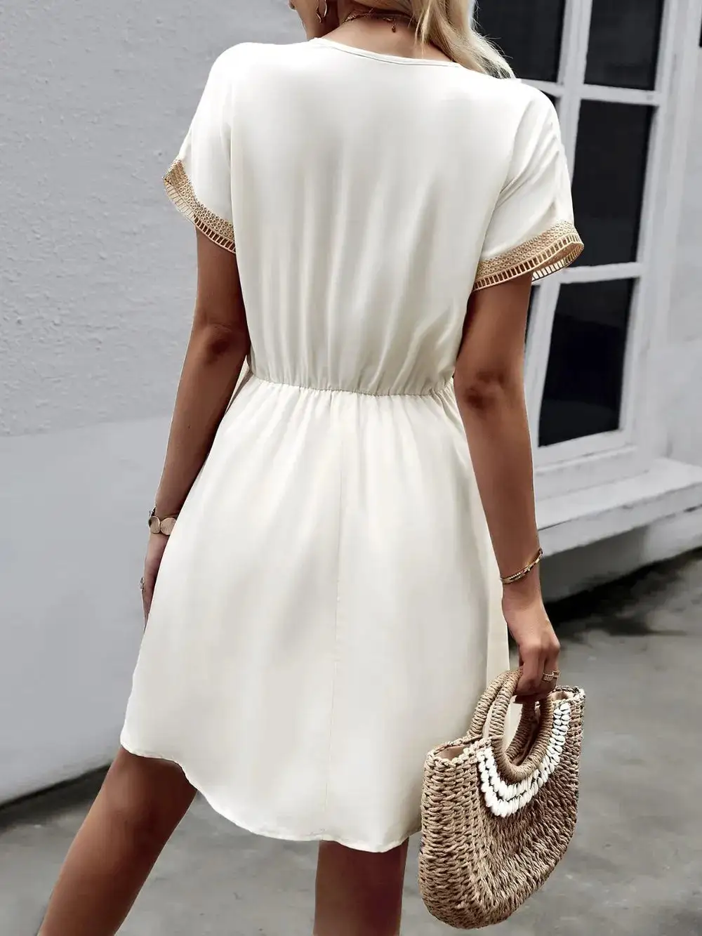 Contrast Trim V Neck Short Sleeve Mini Dress