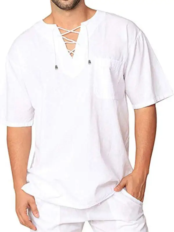 Linen Blend Cotton Blend Collared Shirt