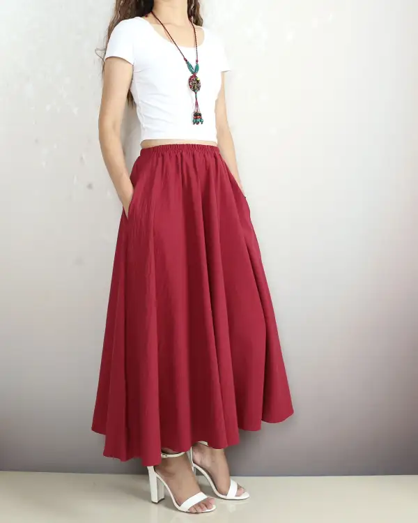 Relaxed Boho Linen Flared Skirt