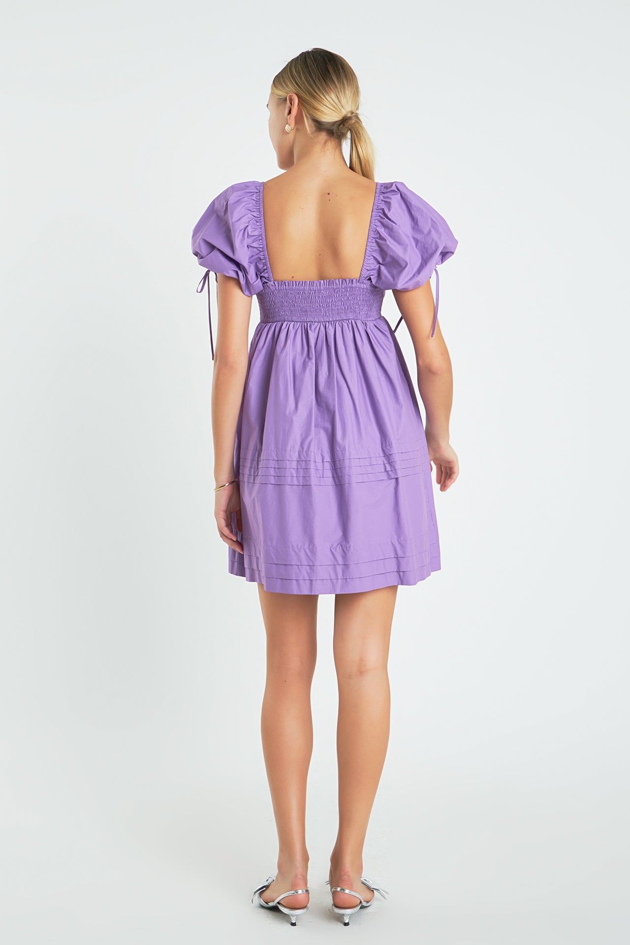 Pleated Detail Puff Sleeve Mini Dress