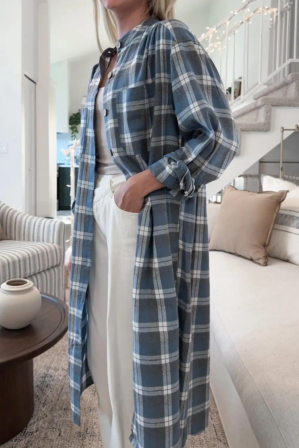 Plaid Button Front Shirt Dress