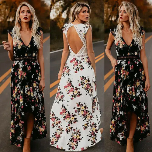 Bohemian Blossom Floral Open Back Boho Maxi Dress