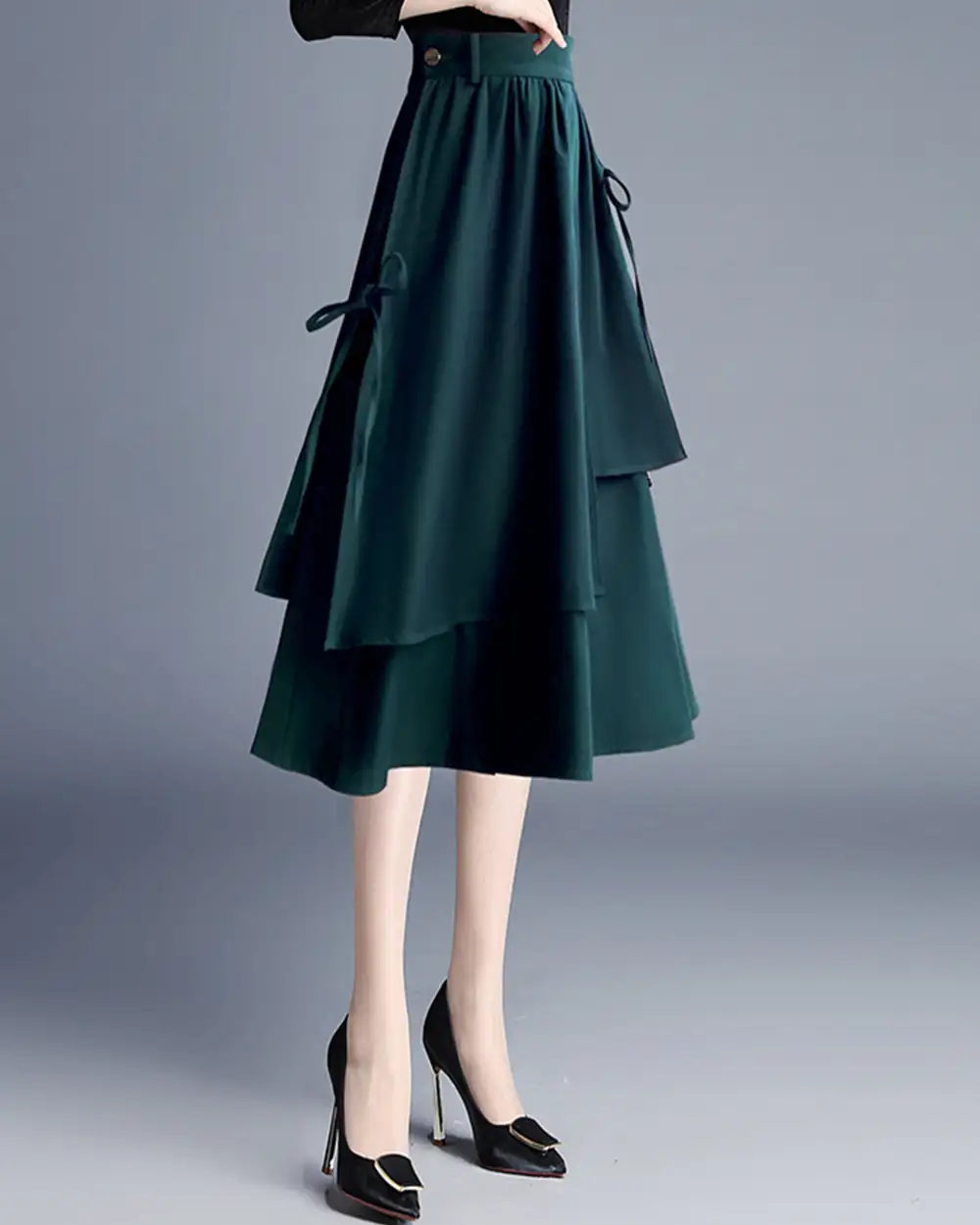 Drawstring Cotton A Line Midi Skirt