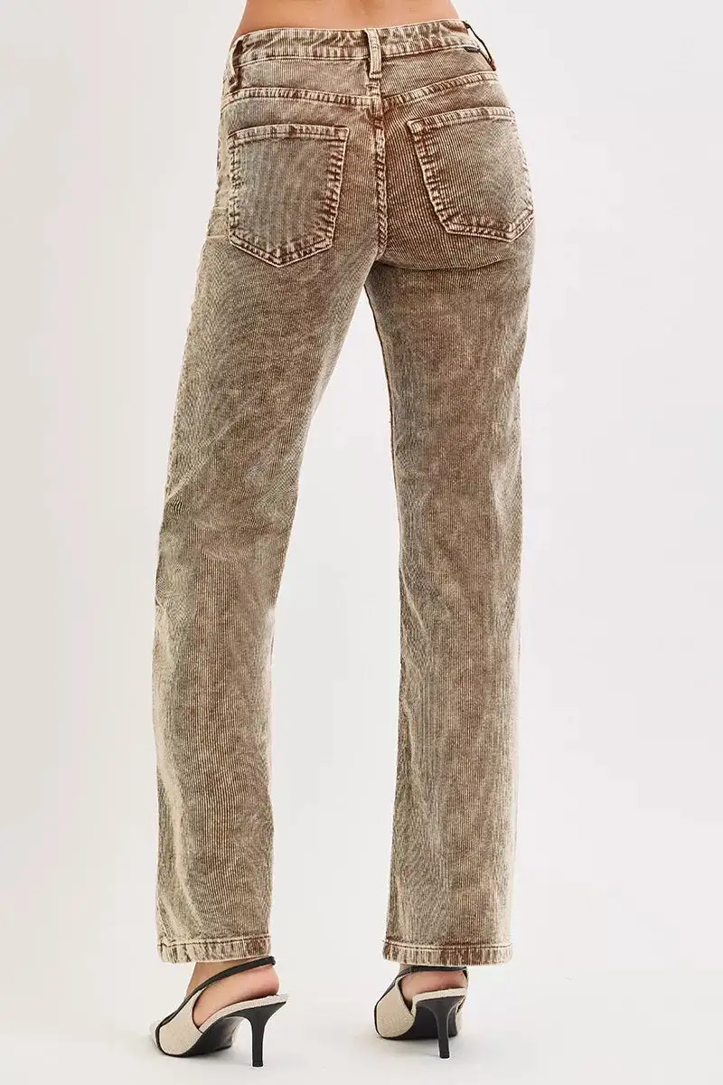 Tummy Control Mid Rise Straight Leg Corduroy Pants