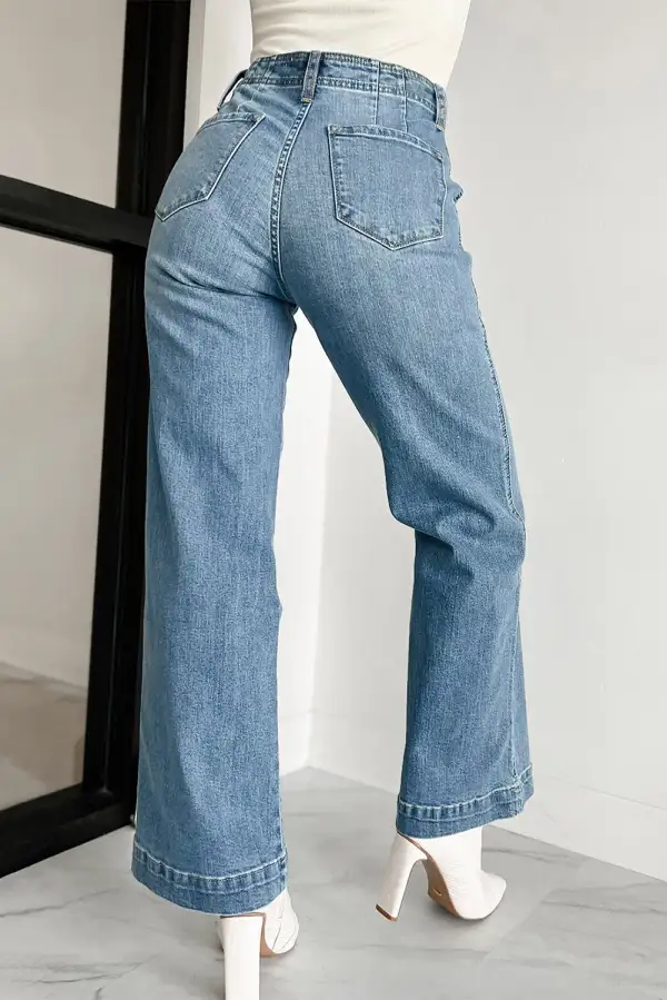 Multi Buttons Wash Straight Loose Leg Jeans