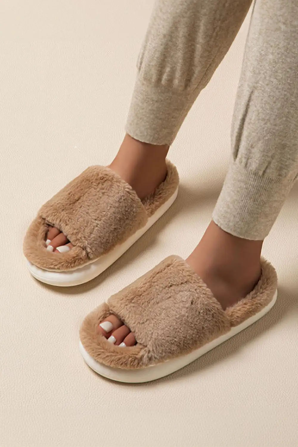 Furry Open toe Thick Sole Slide Slippers