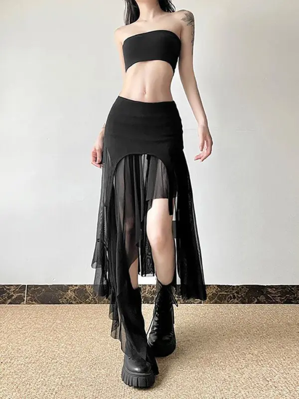 Goth Asymmetric Mesh Mini Skirt