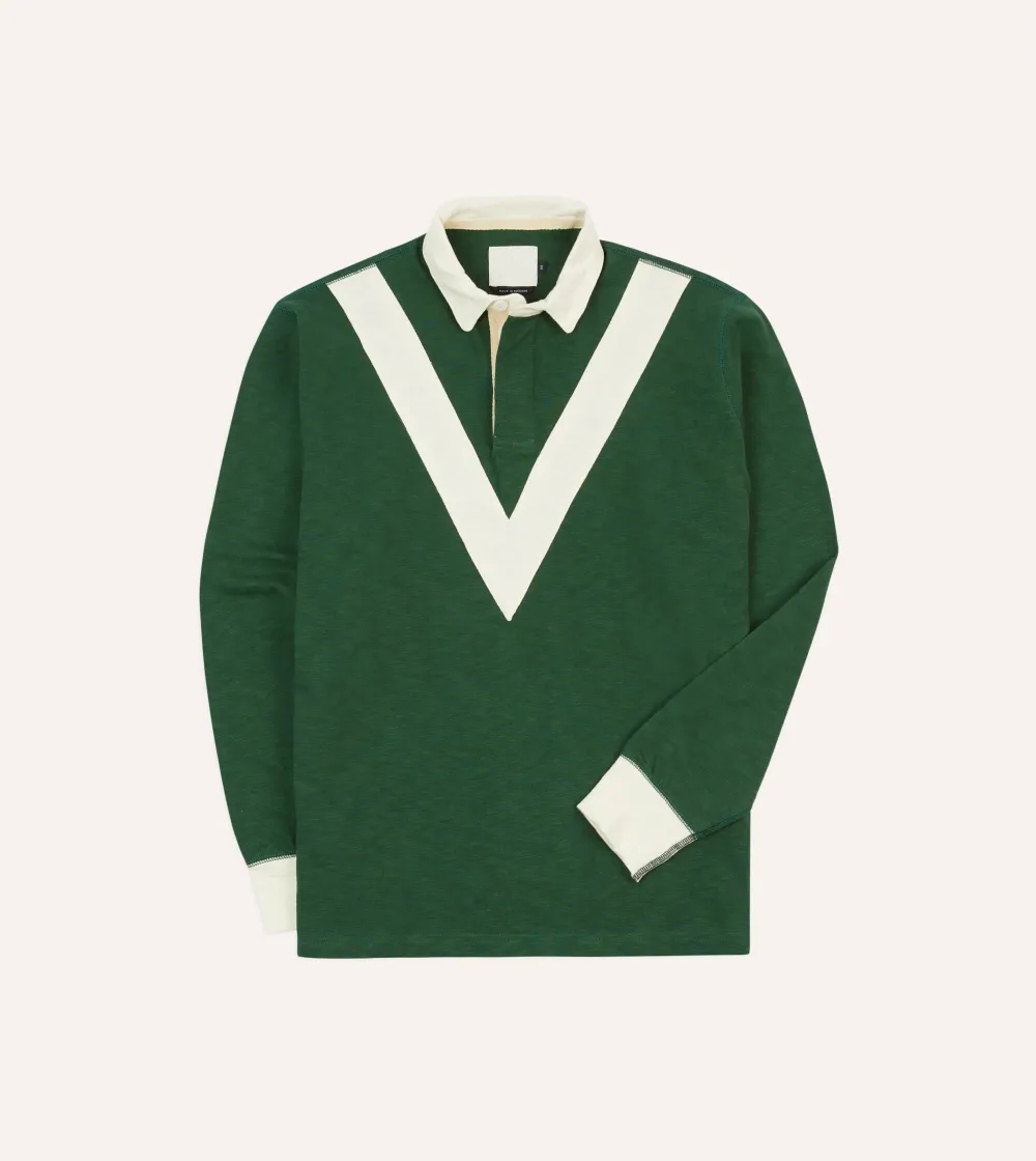 Green And Ecru Chevron Flamé Cotton Rugby Shirt Plain