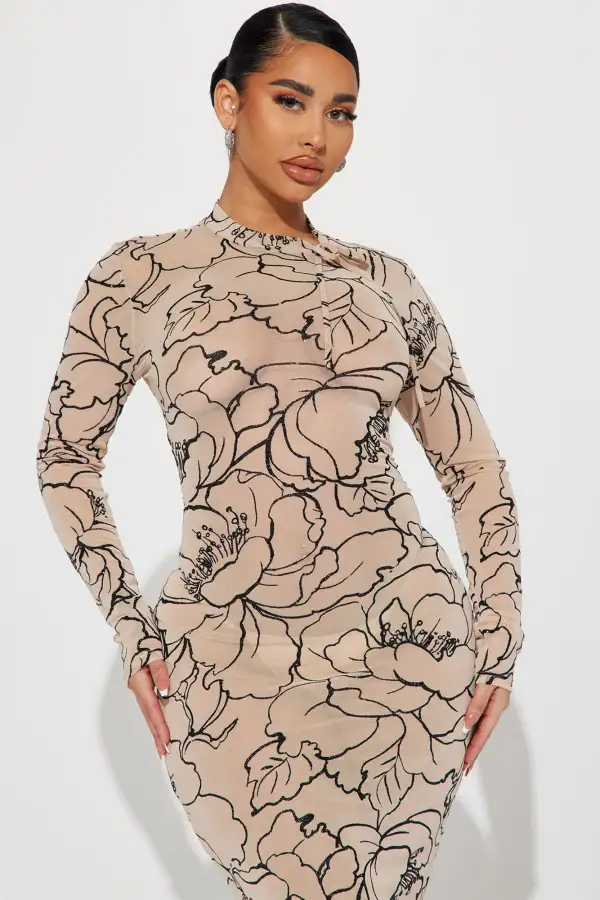 Floral Dates Maxi Dress - Nude/combo