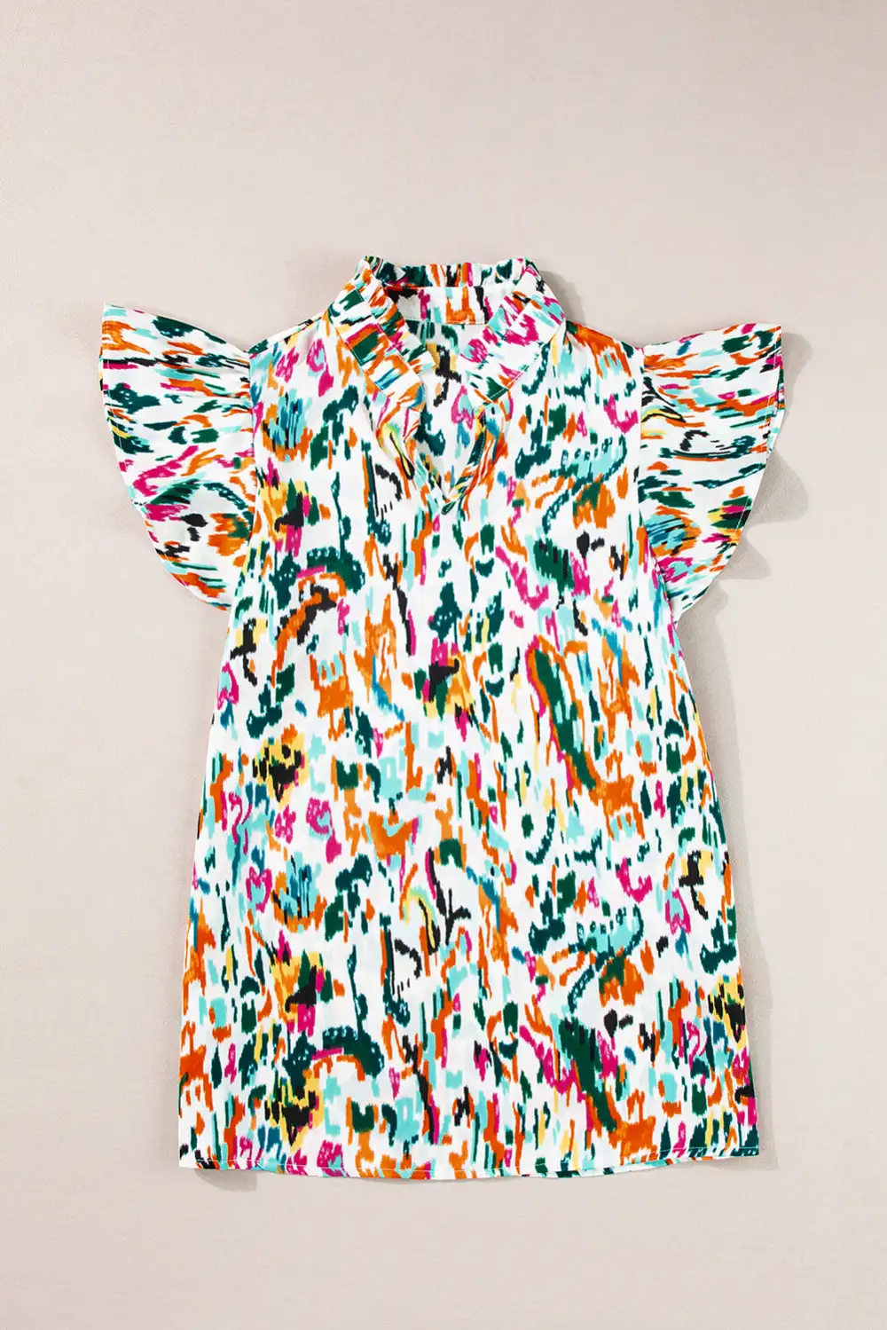 Abstract Print Ruffled Satin Blouse