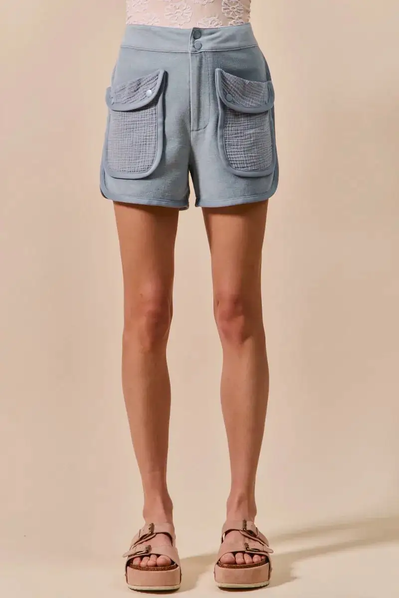 Easygoing Washed High Rise Cargo Shorts