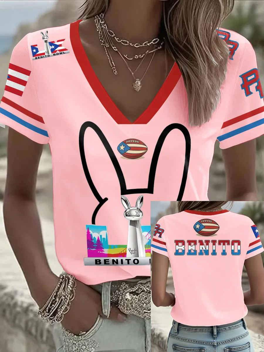 Women's Bunny Football Music Lover Printed T-shirt