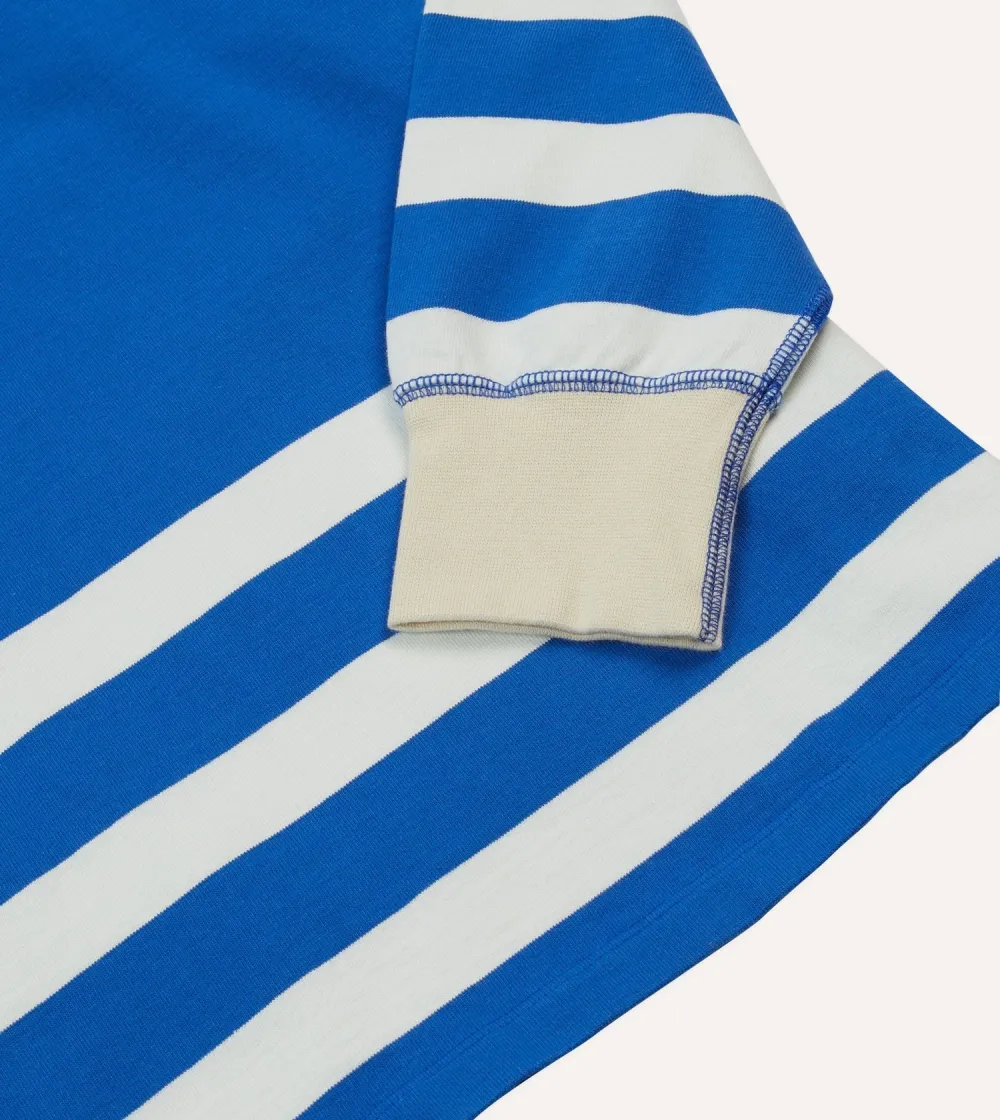 Blue And White Dual Stripe Cotton Rugby Shirt Plain