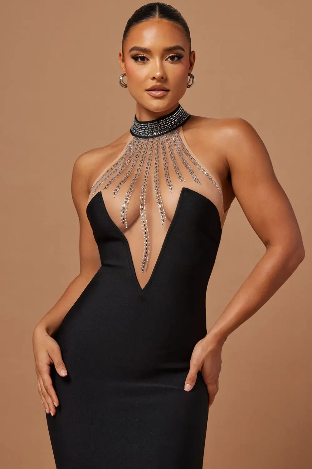 Lina Embellished Bandage Maxi Dress - Black