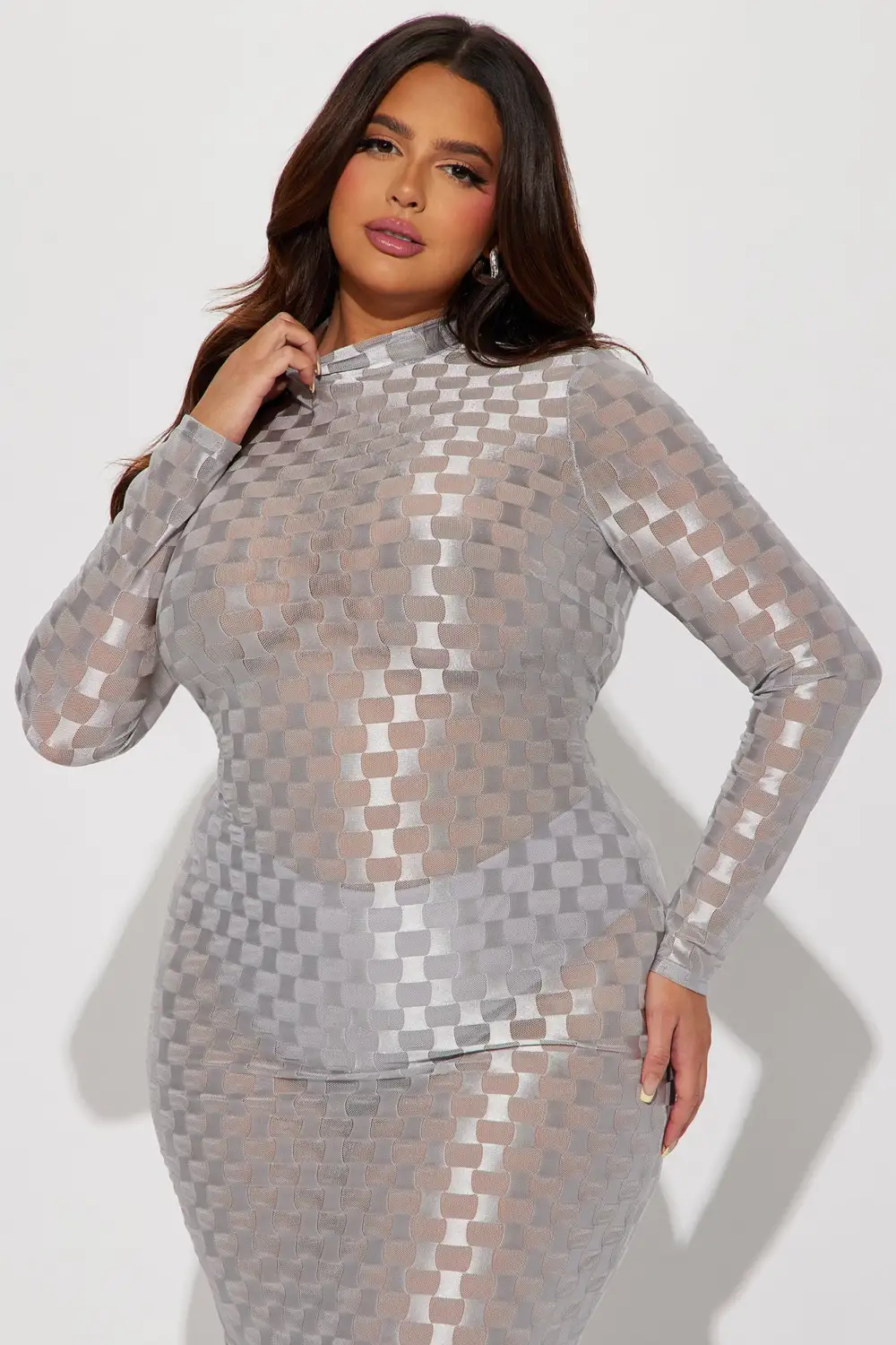 Checkmate Checkered Maxi Dress - Silver