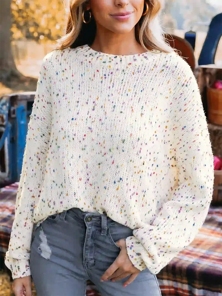 Rainbow Pom Pom Drop Sleeve Sweater