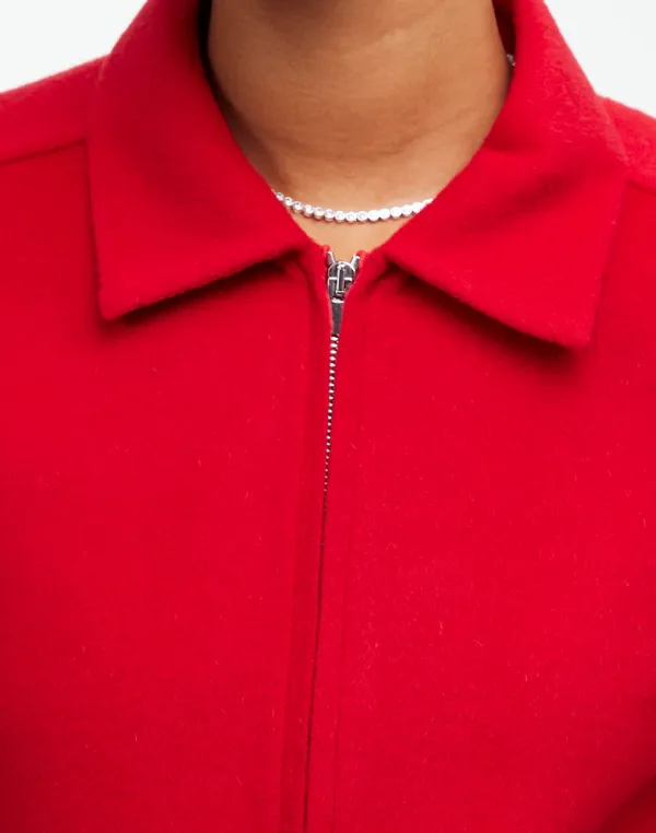 Red Cropped Double-Faced Rounded-Sleeve Jacket