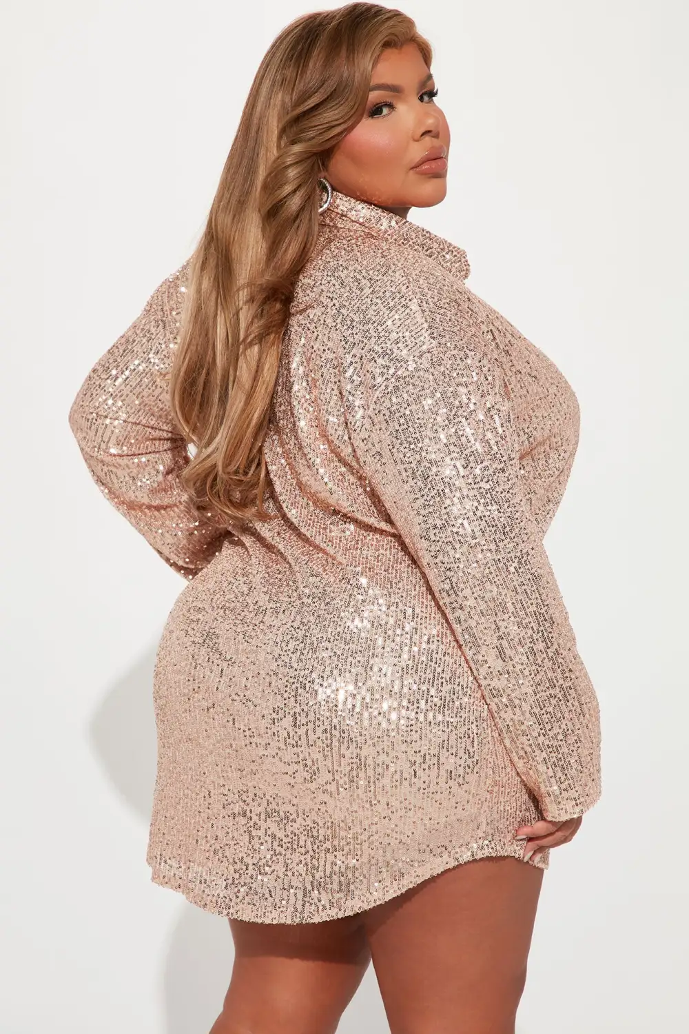 Lumina Sequin Shirt Dress - Rose Gold