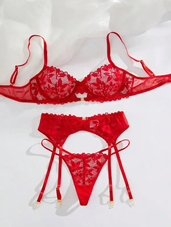 Lace Sheer Garter Lingerie Set
