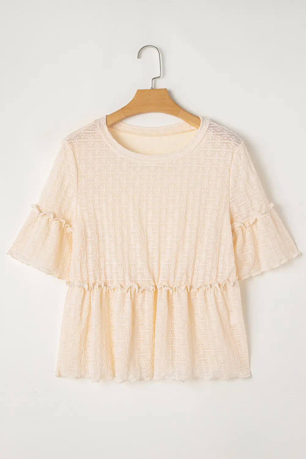 Ruffled Textured Short Sleeve Blouse