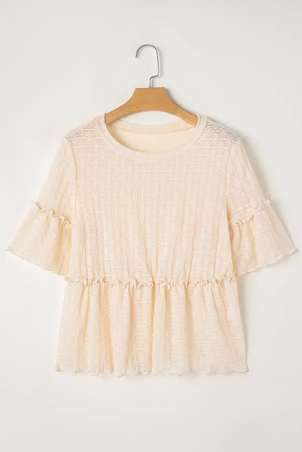 Ruffled Textured Short Sleeve Blouse