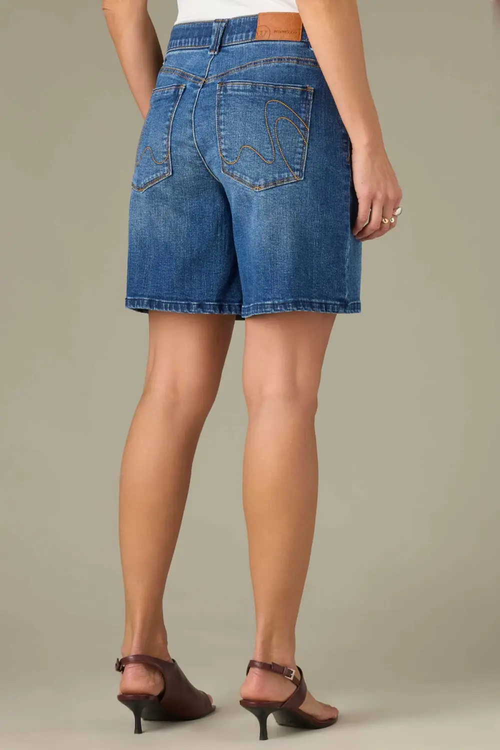 High Rise Relaxed Shorts Abstract Embroidered Back Pockets