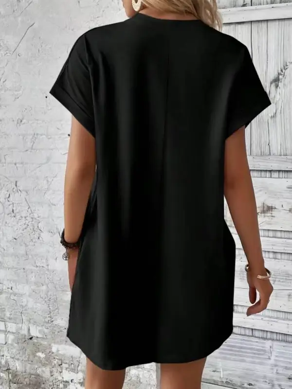 Pocketed Round Neck Short Sleeve Casual Dress