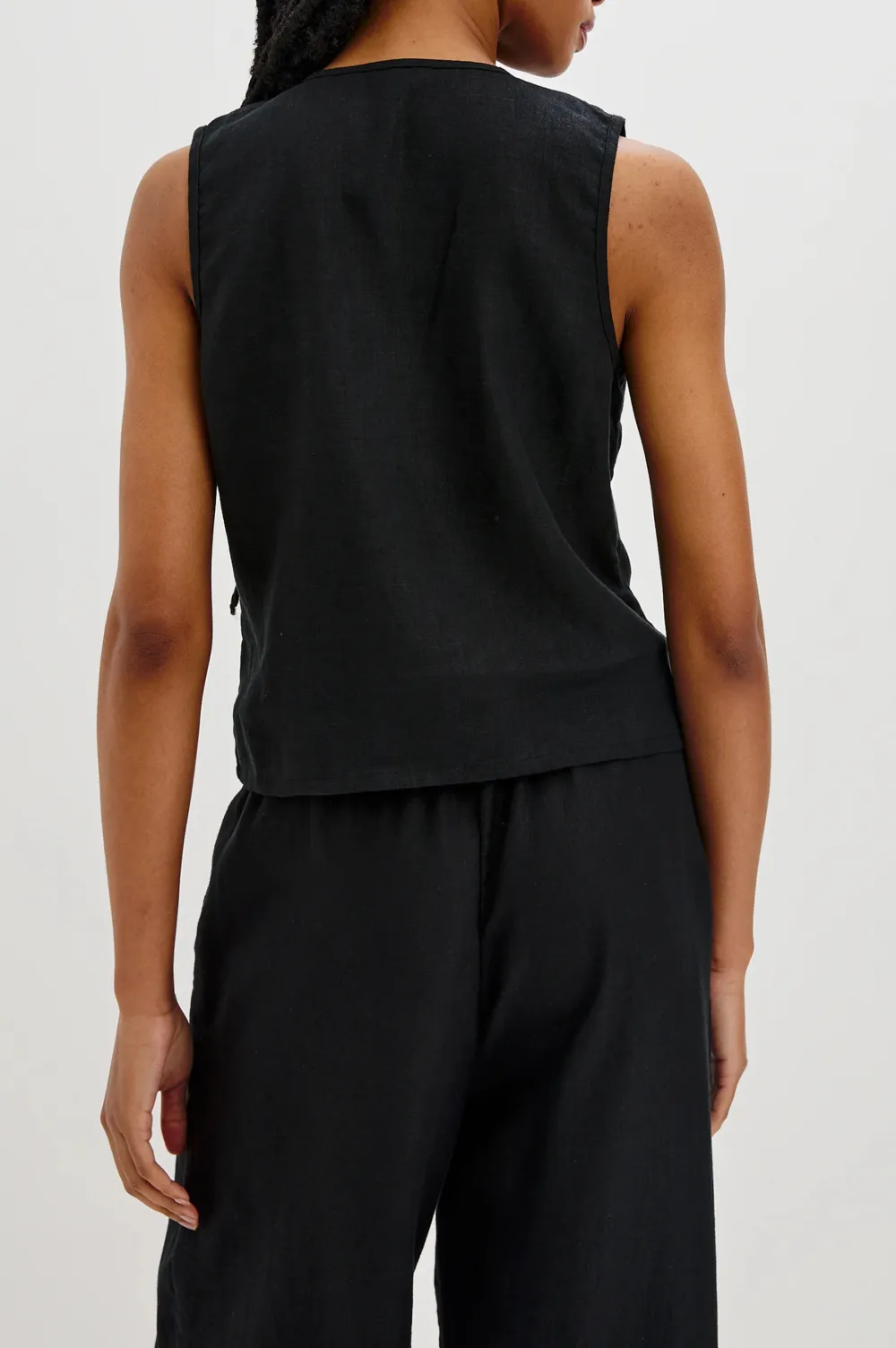 Solid-Color Lace Linen Top
