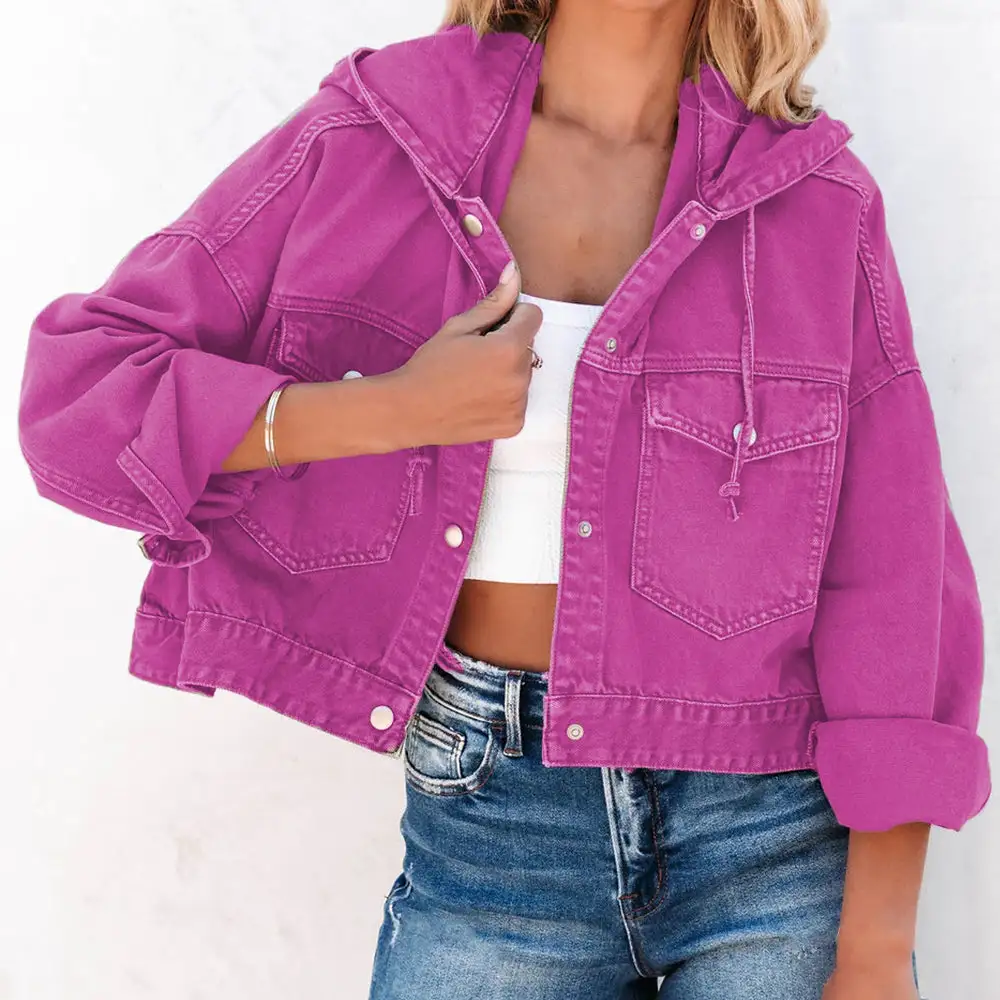 Hooded Drop-shoulder Denim Jacket