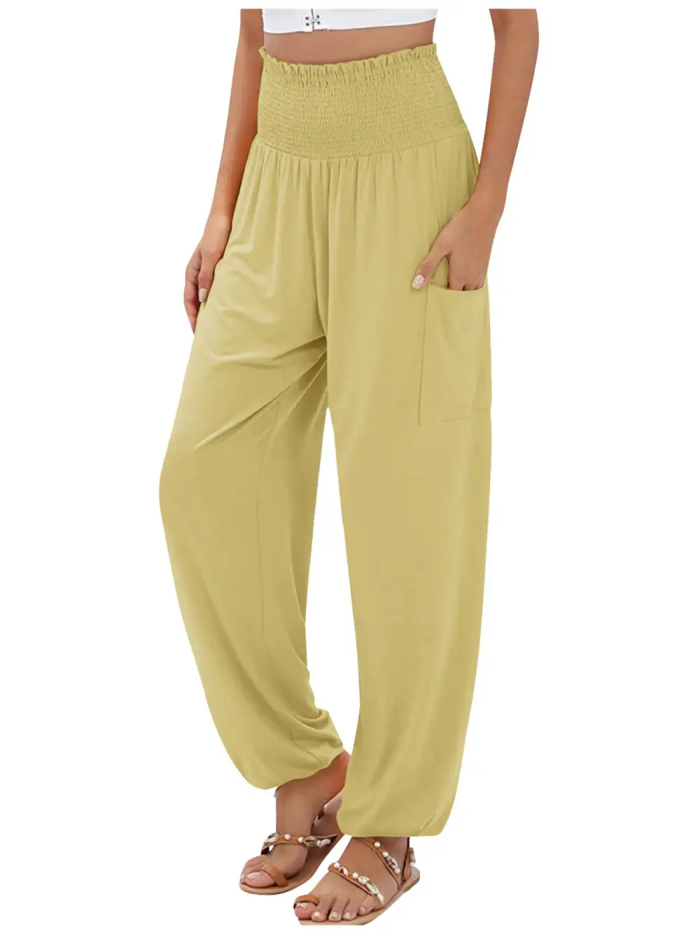 Full Size Smocked Waist Harem Pants with Pockets