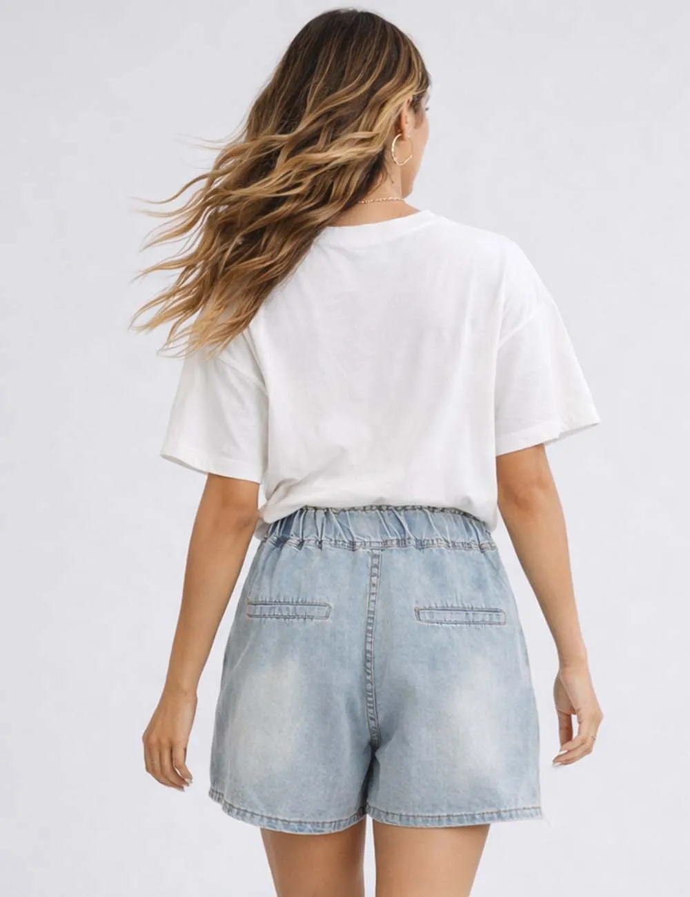 Rhinestone Heart Wide Leg Drawstring Denim Shorts
