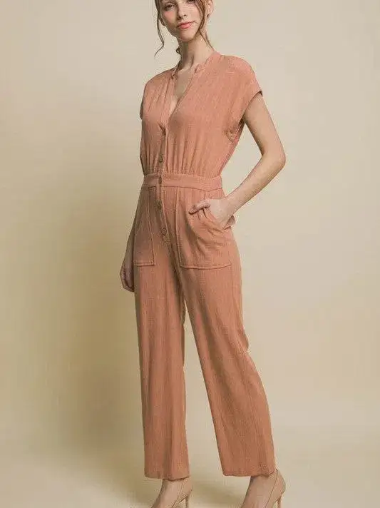 Embrace Self Love V-Neck Pocketed Jumpsuit