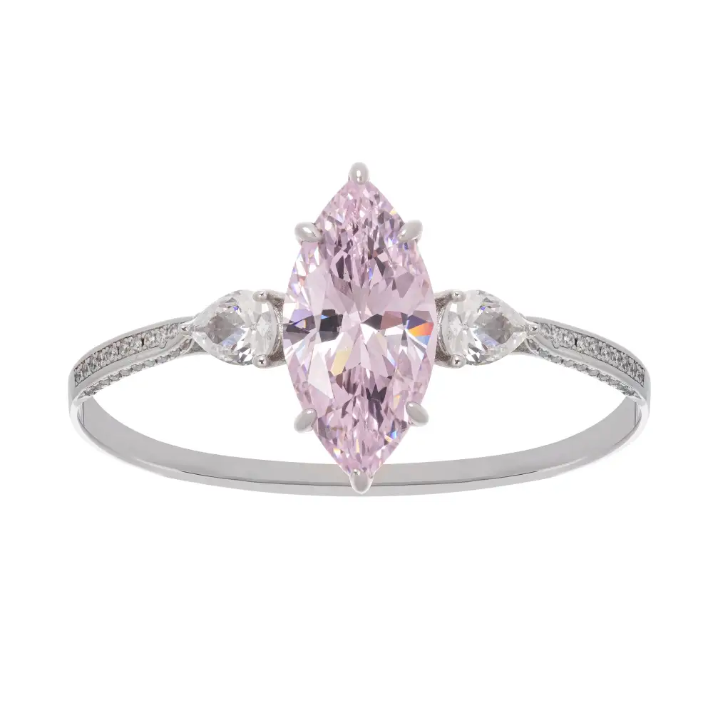 Pink Crystal Embellished Sterling Silver Ring
