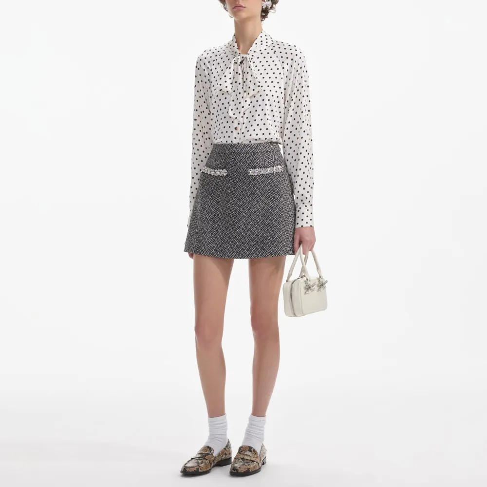 Black Herringbone Mini Skirt