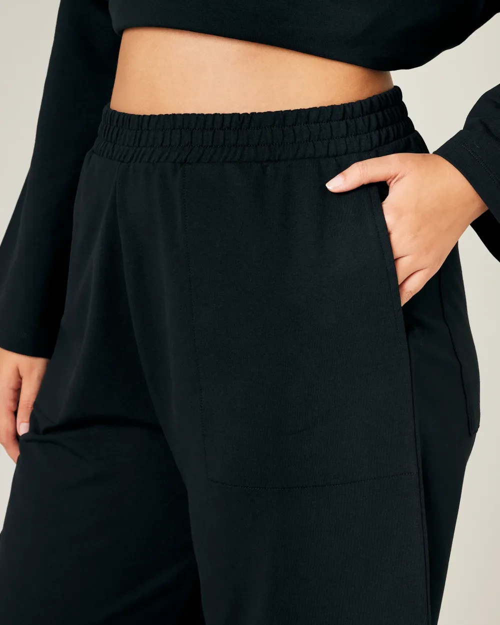 BLACK COTTON JERSEY TROUSERS