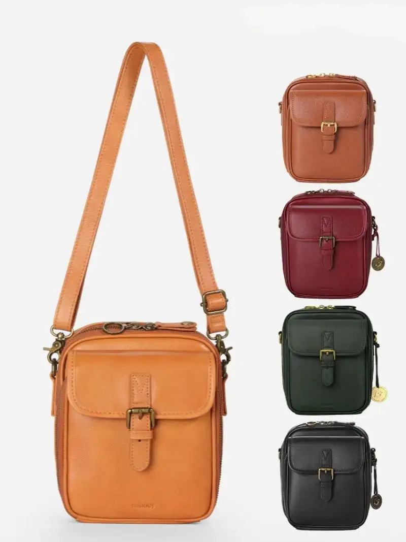 Vintage Tan Leather Crossbody Phone Bag