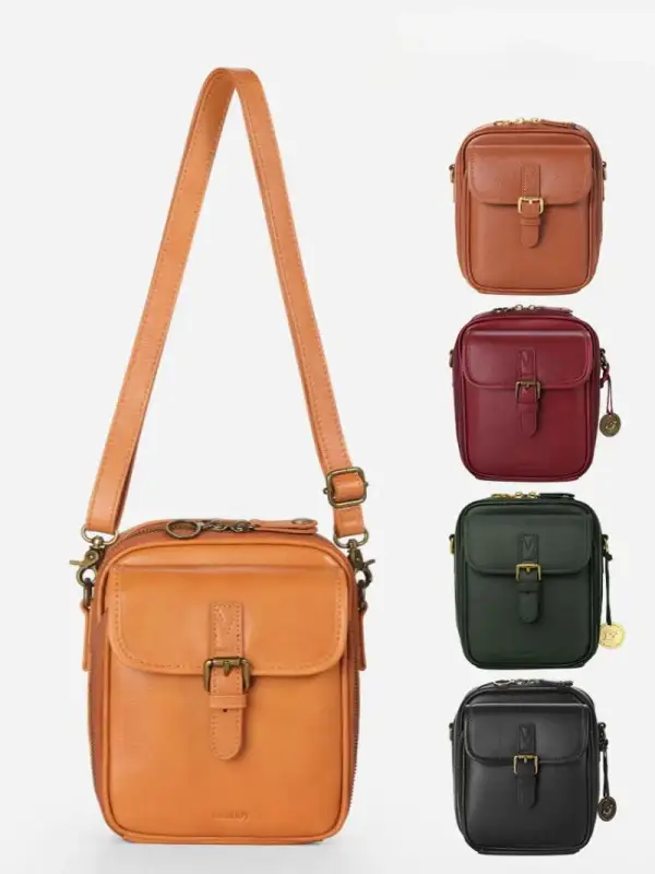 Vintage Tan Leather Crossbody Phone Bag