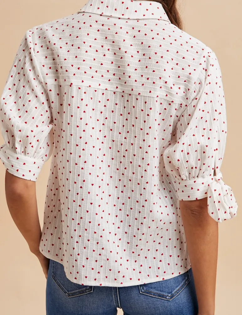 Hearts Button Front Down Top