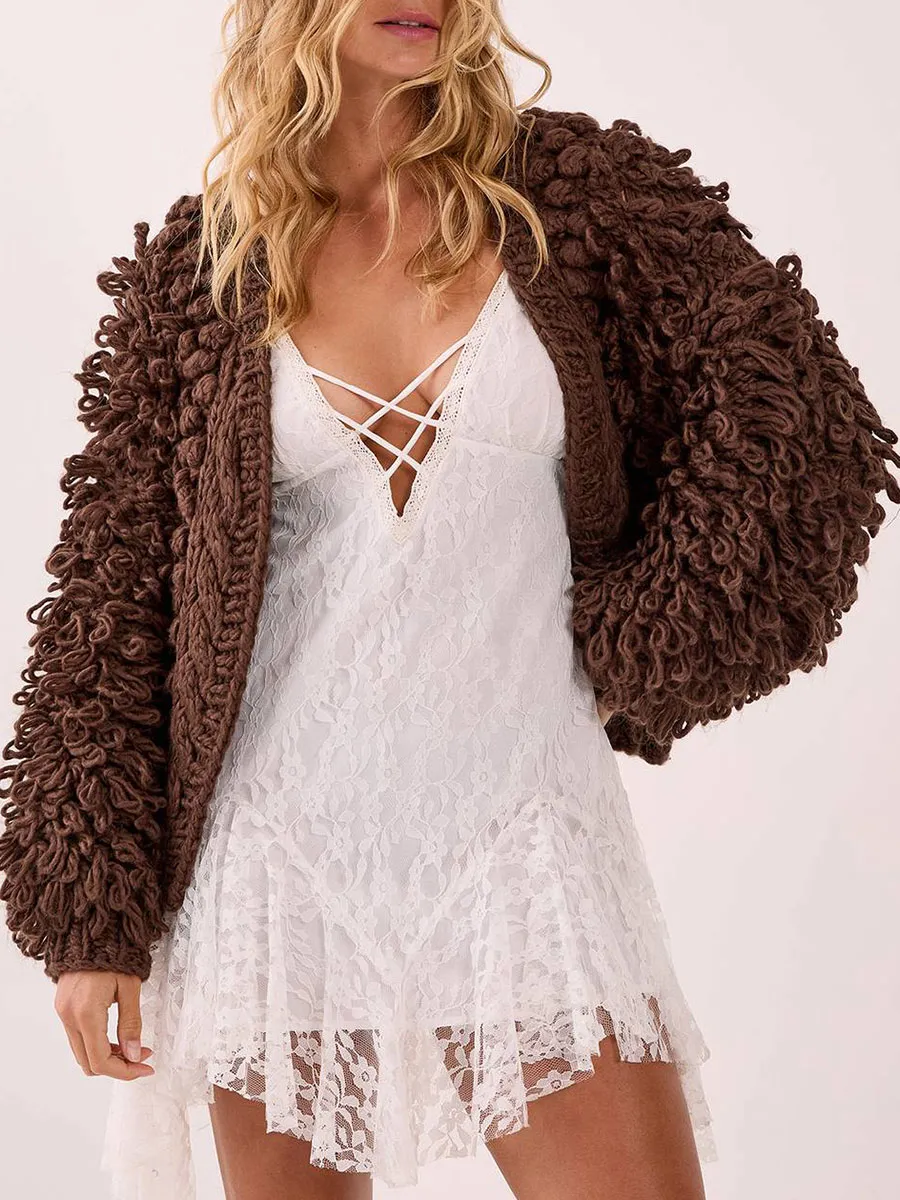 Women's Slouchy-Style Fuzzy Textured Knit Cardigan