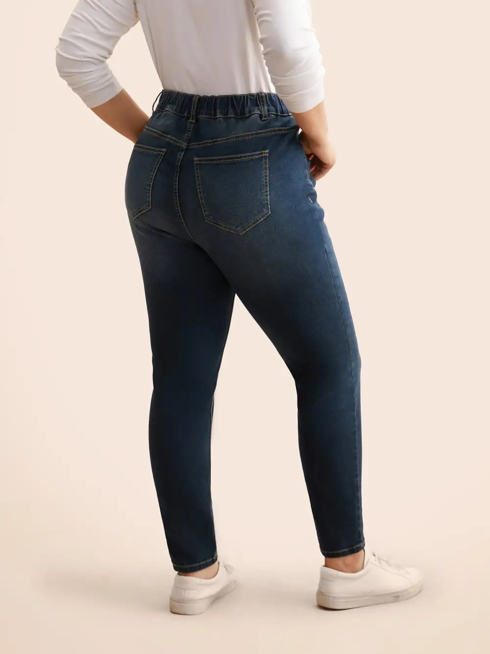 Dark Wash Elastic Waist Skinny Jeans