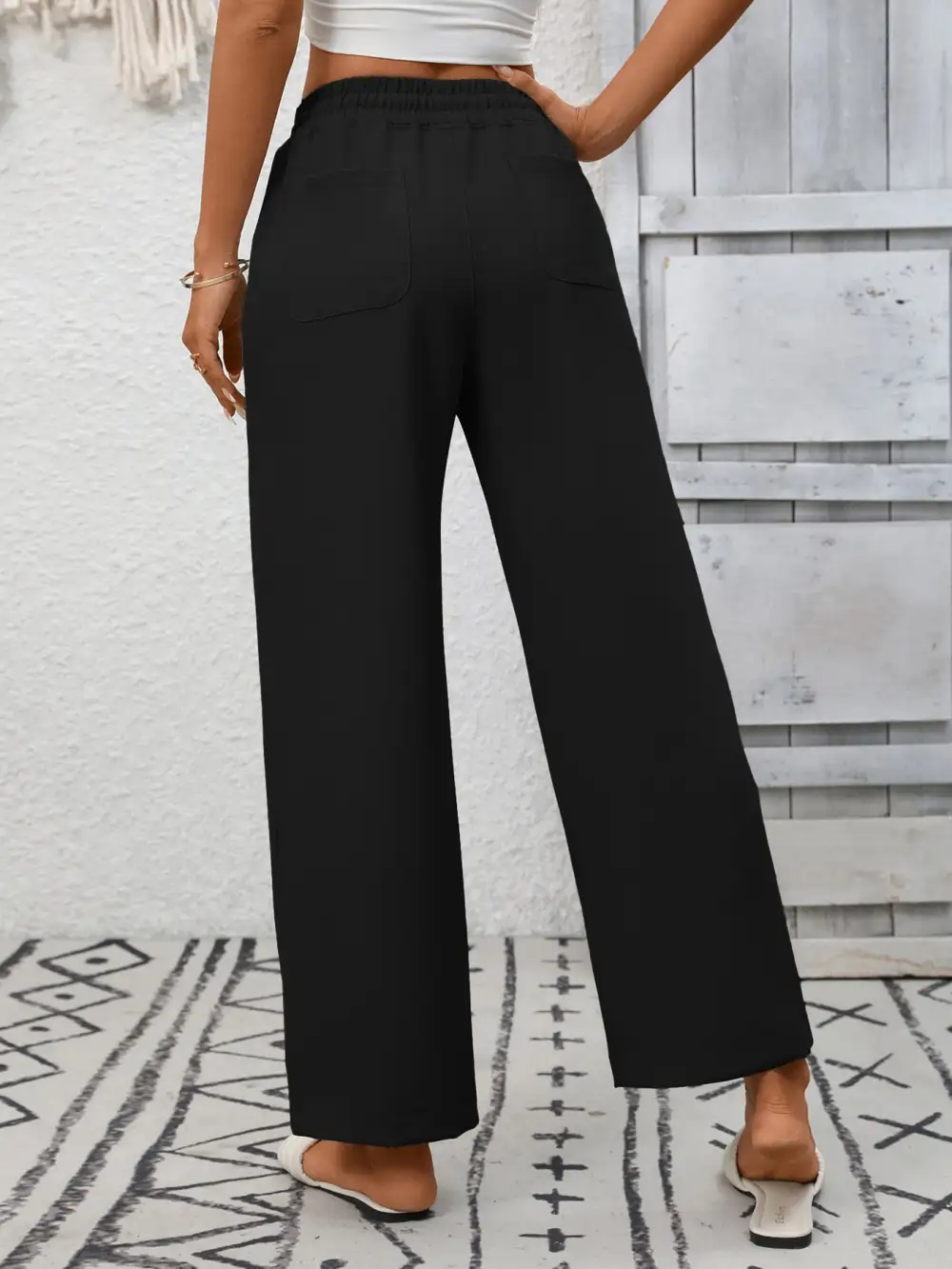 Everyday Casual Drawstring Wide Leg Pants