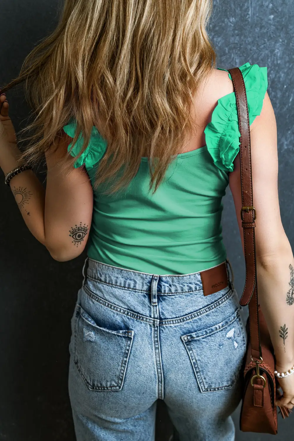 Ruffled Wide Straps Slim Tank Top