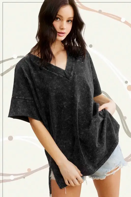 Mineral Washed Oversized Short Sleeve Top