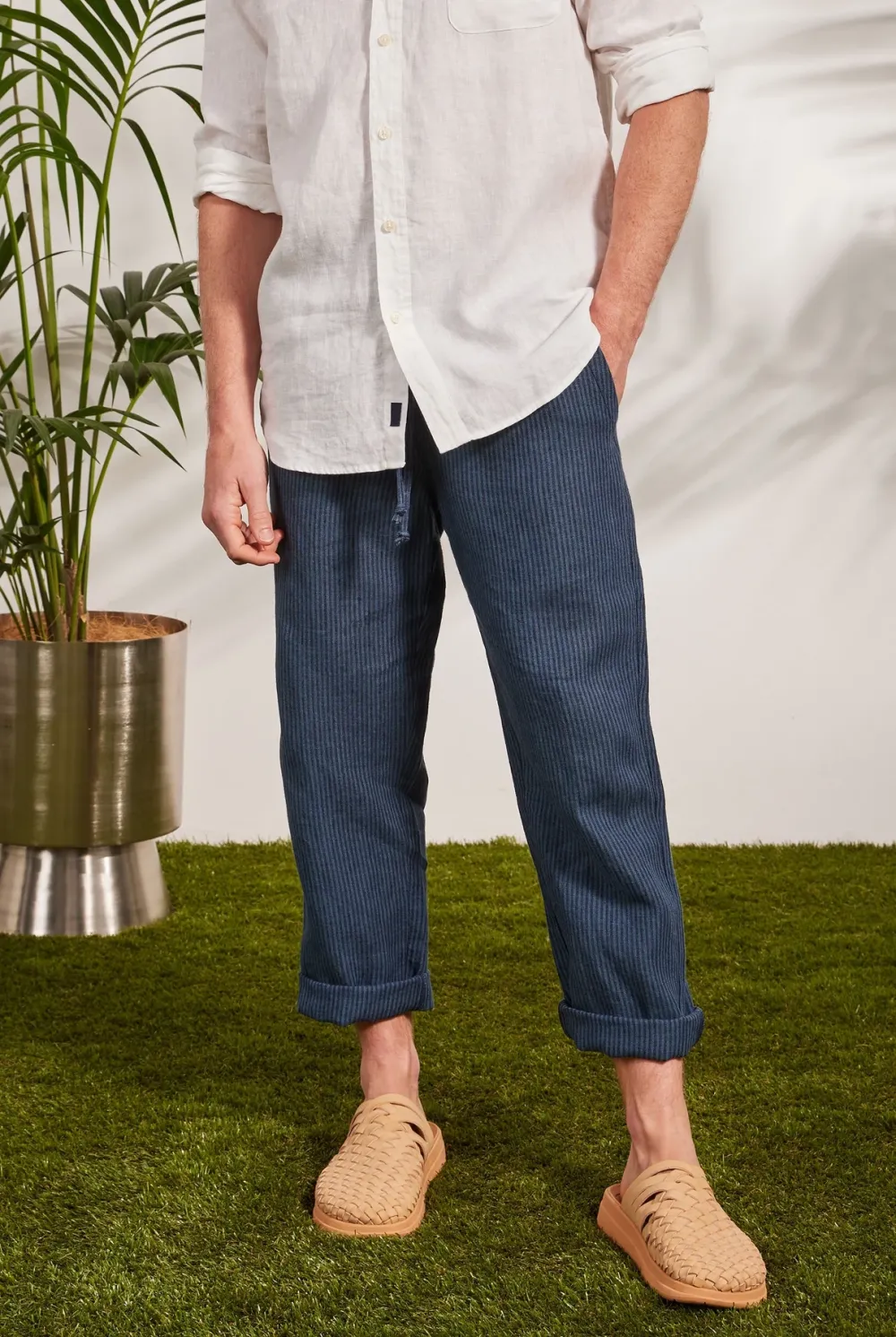 Riviera Linen Pant- Bluegrass/navy