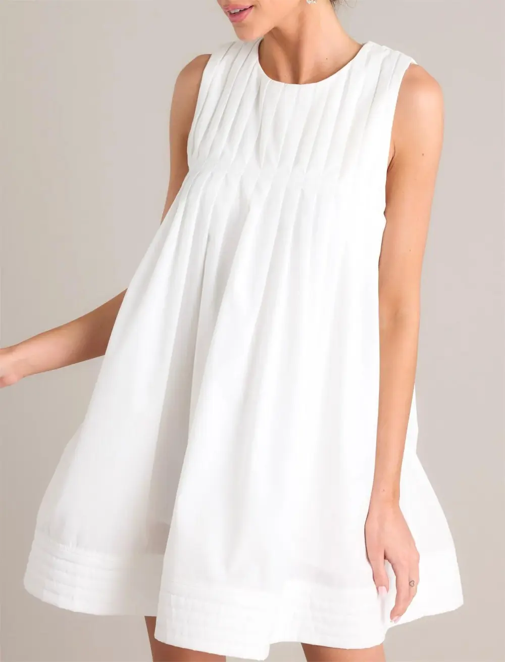 PLEATED PETAL WHITE MINI SHIFT DRESS