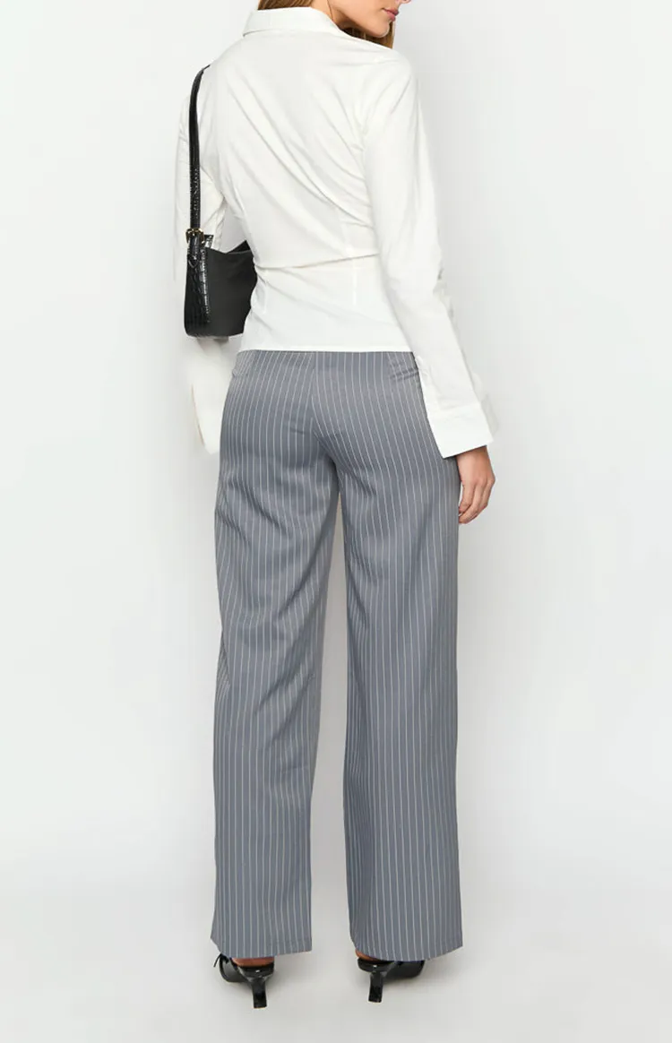 Gray Pinstripe Wide Leg Pants